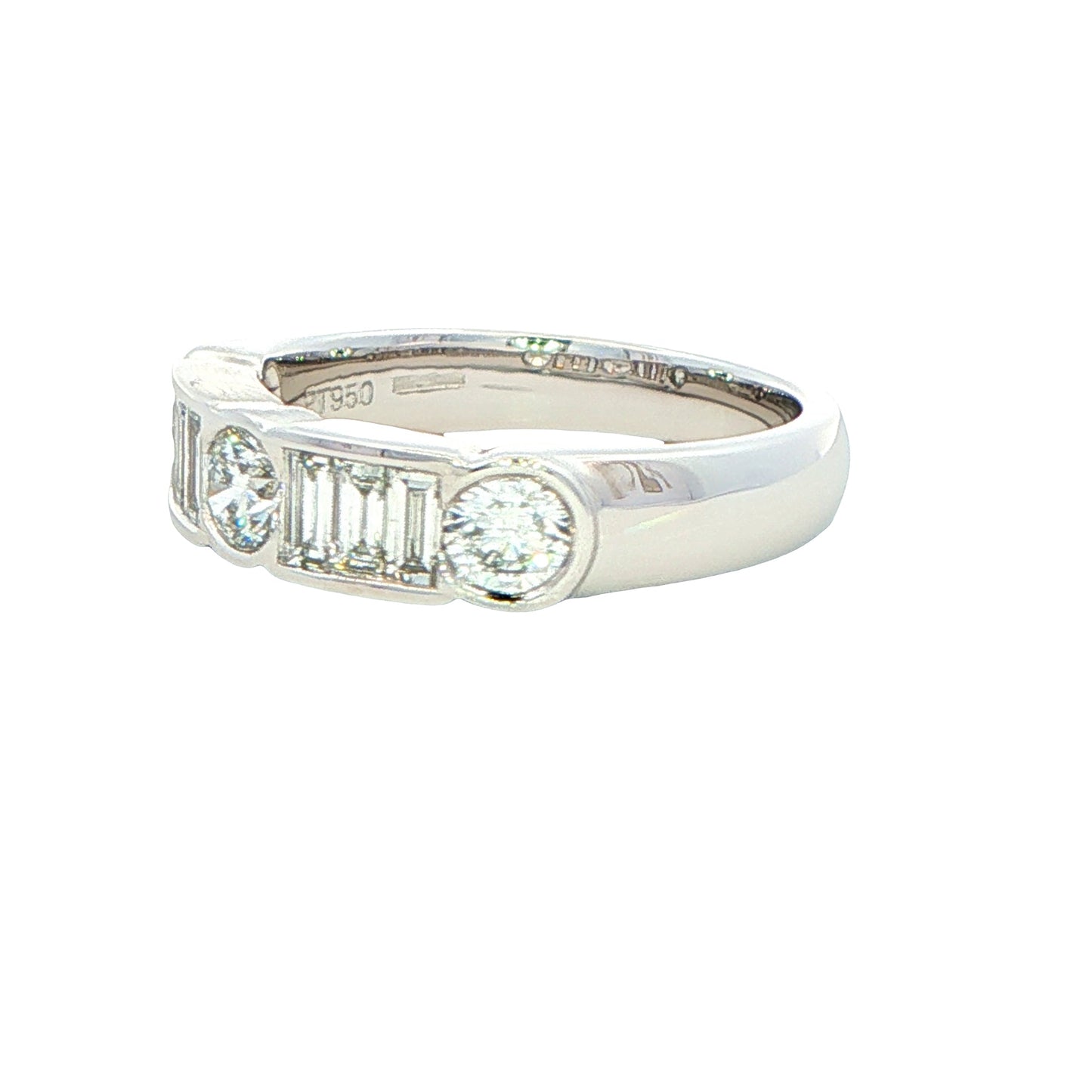 Round Brilliant and Baguette Cut Diamond 9 Stone Ring - 1.12cts