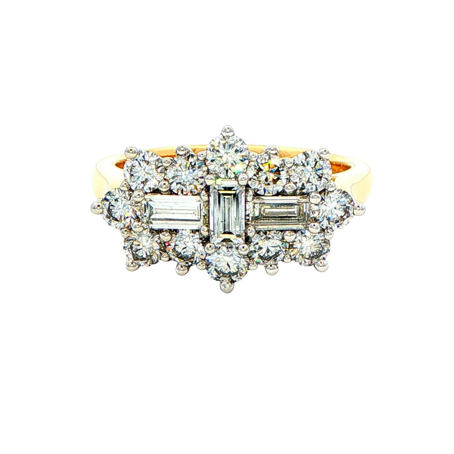 Emerald and Round Brilliant Cut Diamond Cluster Ring - 1.62cts Gardiner Brothers