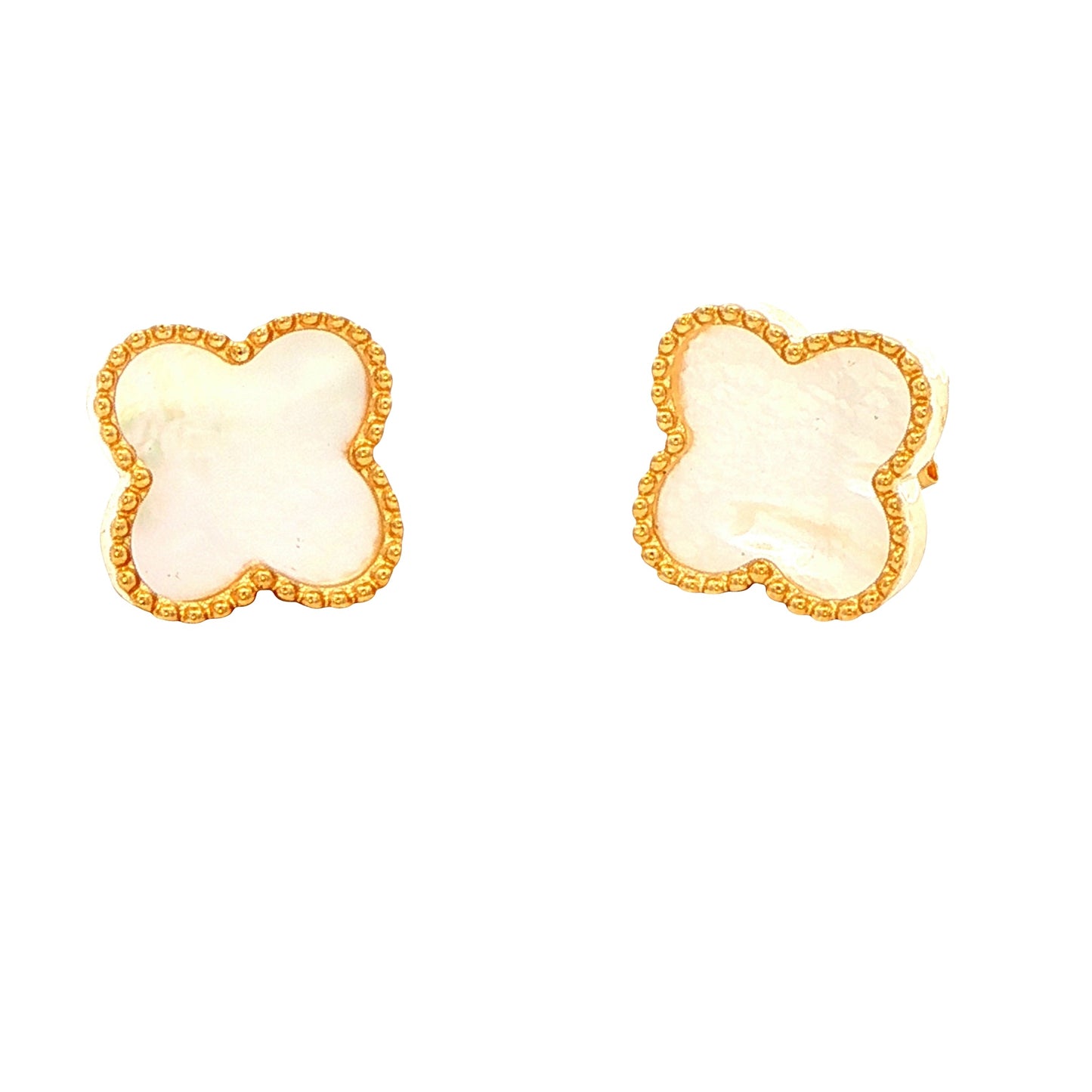 Yellow Gold Mother of Pearl Flower Petal Earrings