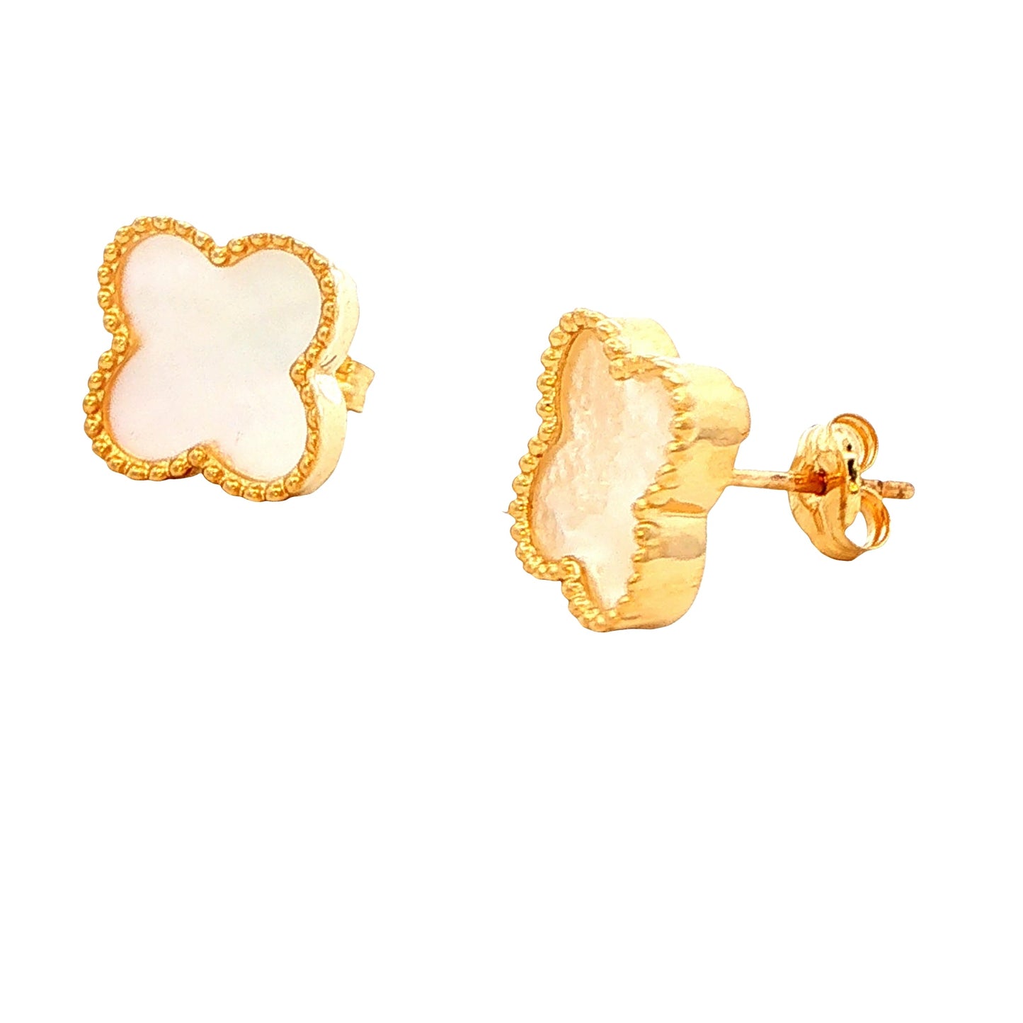 Yellow Gold Mother of Pearl Flower Petal Earrings