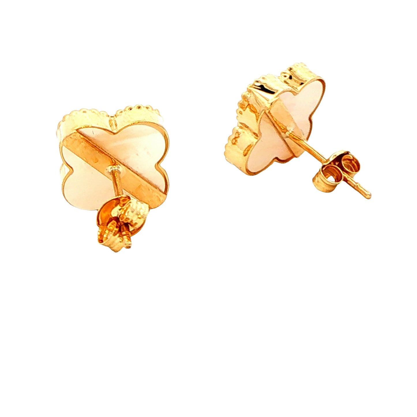 Yellow Gold Mother of Pearl Flower Petal Earrings