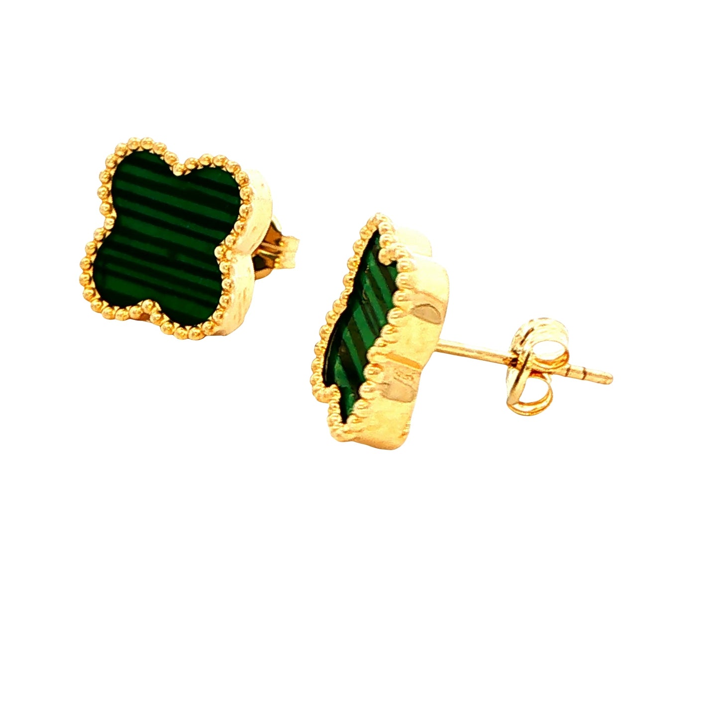 Yellow Gold Malachite Flower Petal Earrings