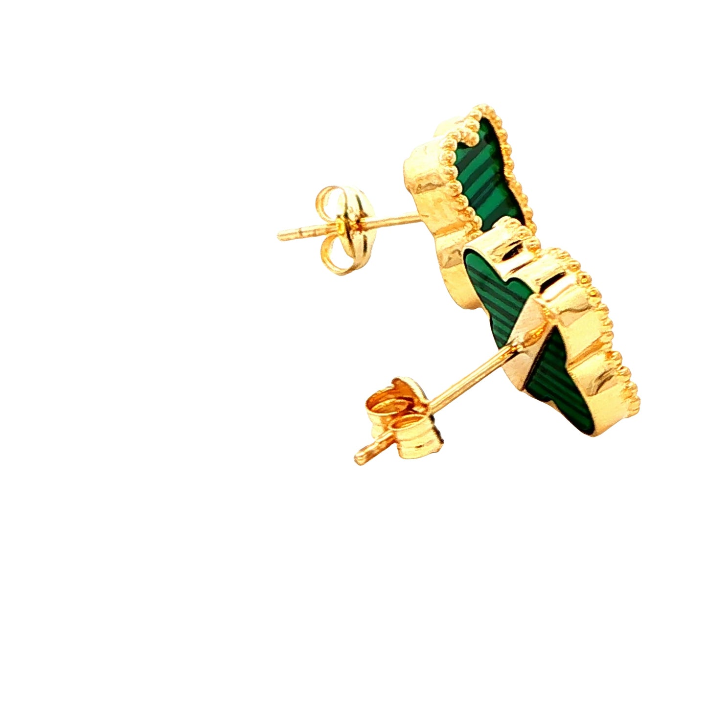 Yellow Gold Malachite Flower Petal Earrings