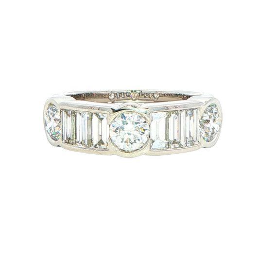 Brilliant and Baguette Cut Diamond 9 Stone Ring - 2.01cts