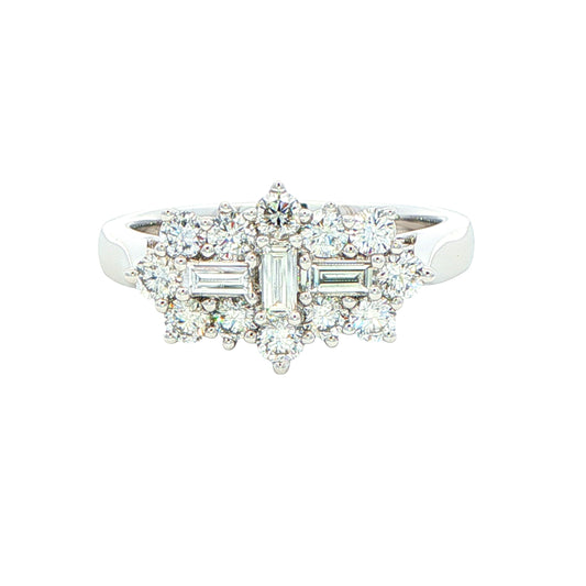 Emerald and round brilliant cut diamond Boat style cluster ring - 1.00cts