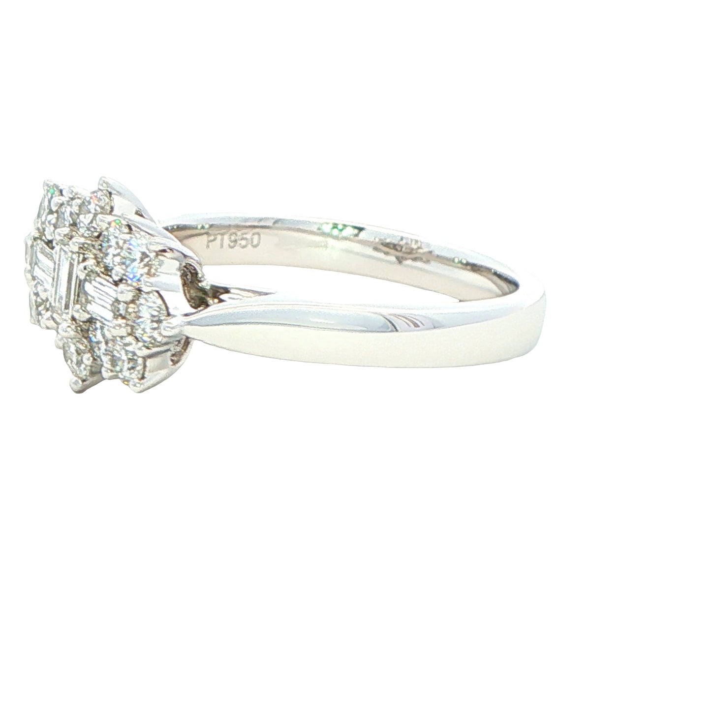 Emerald and round brilliant cut diamond Boat style cluster ring - 1.00cts