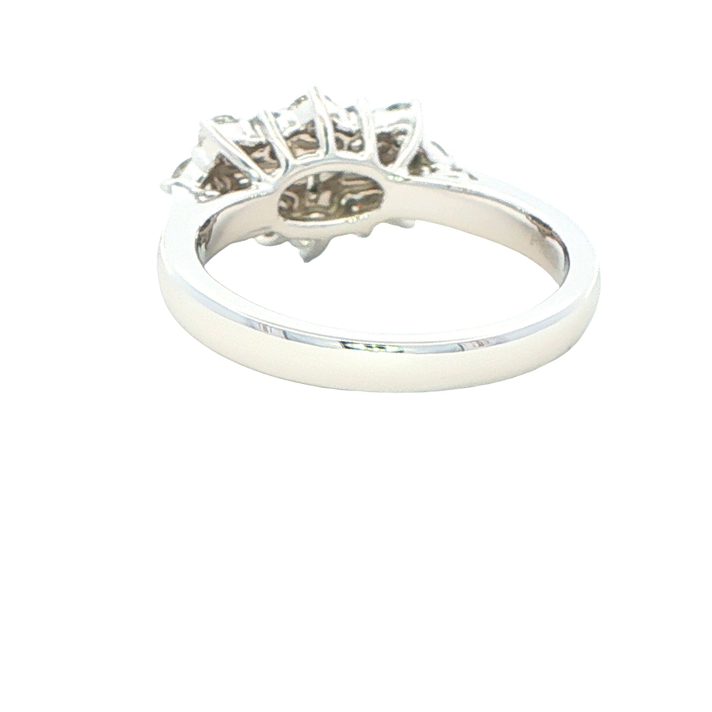 Emerald and round brilliant cut diamond Boat style cluster ring - 1.00cts