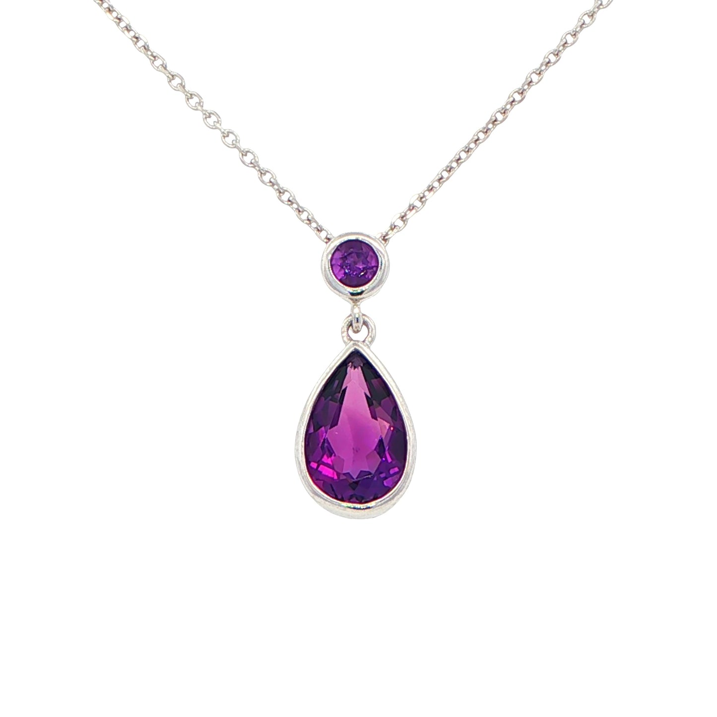 Round and Pear Shaped Amethyst Drop Style Pendant Gardiner Brothers