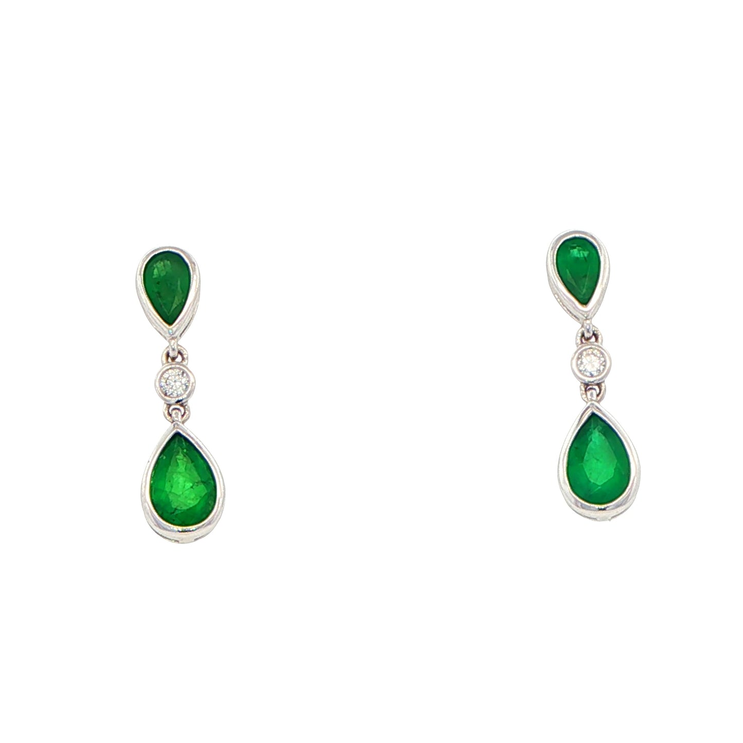 Pear Shaped Emerald and Round Brilliant Cut Diamond Drop Style Earrings Gardiner Brothers