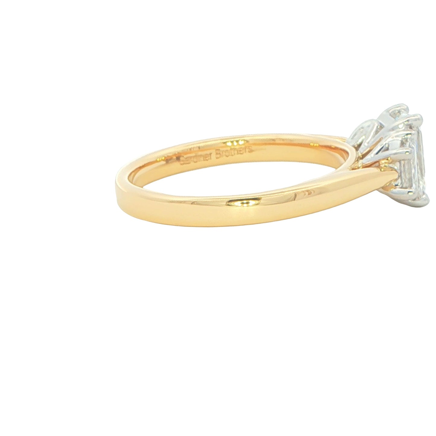 Yellow Gold Emerald and Trapezoid diamond 3 stone 3 stone ring - 1.40cts Gardiner Brothers