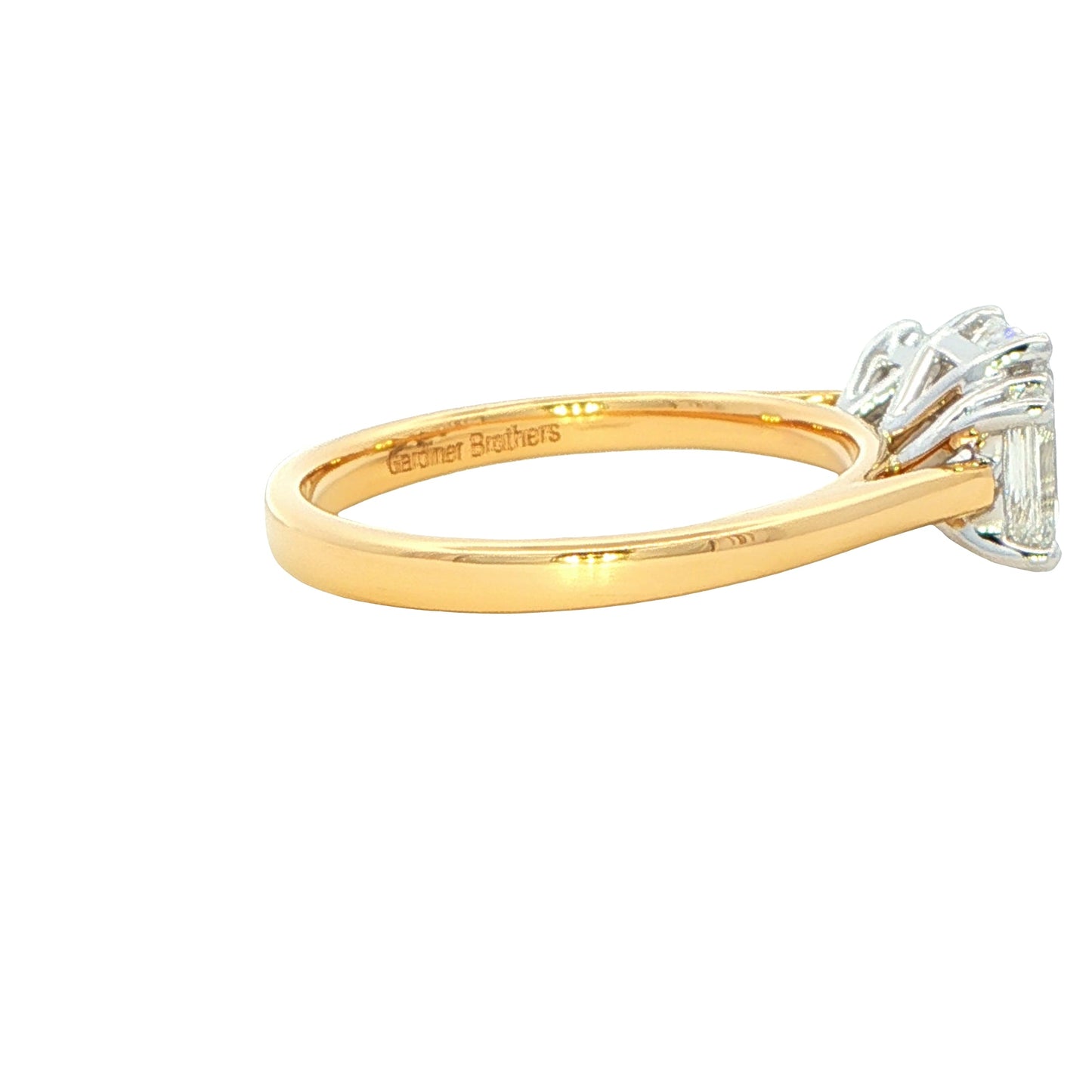 Yellow Gold Emerald cut diamond 3 stone ring - 2.03cts Gardiner Brothers