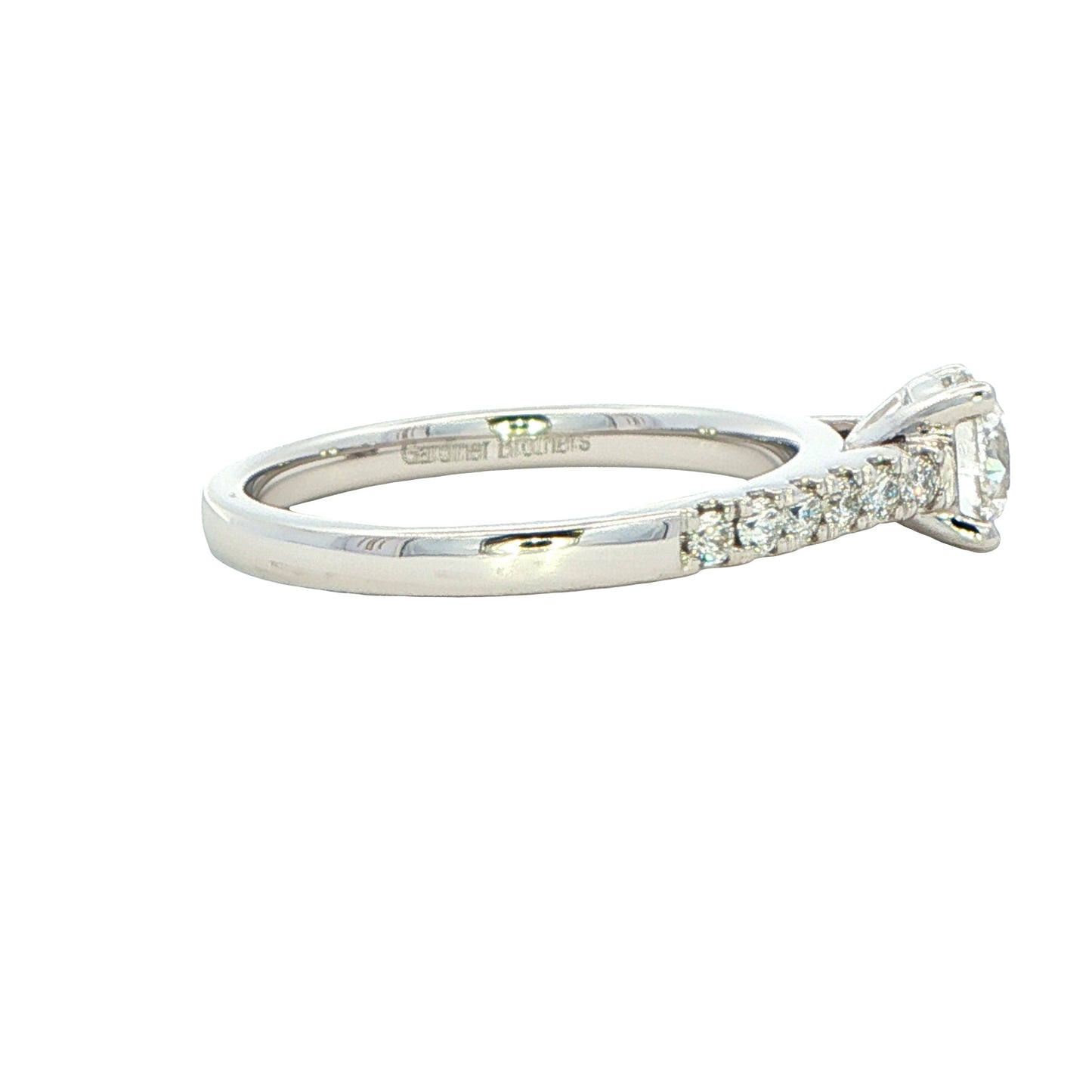 Platinum Round brilliant cut diamond solitaire ring with diamond set shoulders - 0.95cts Gardiner Brothers