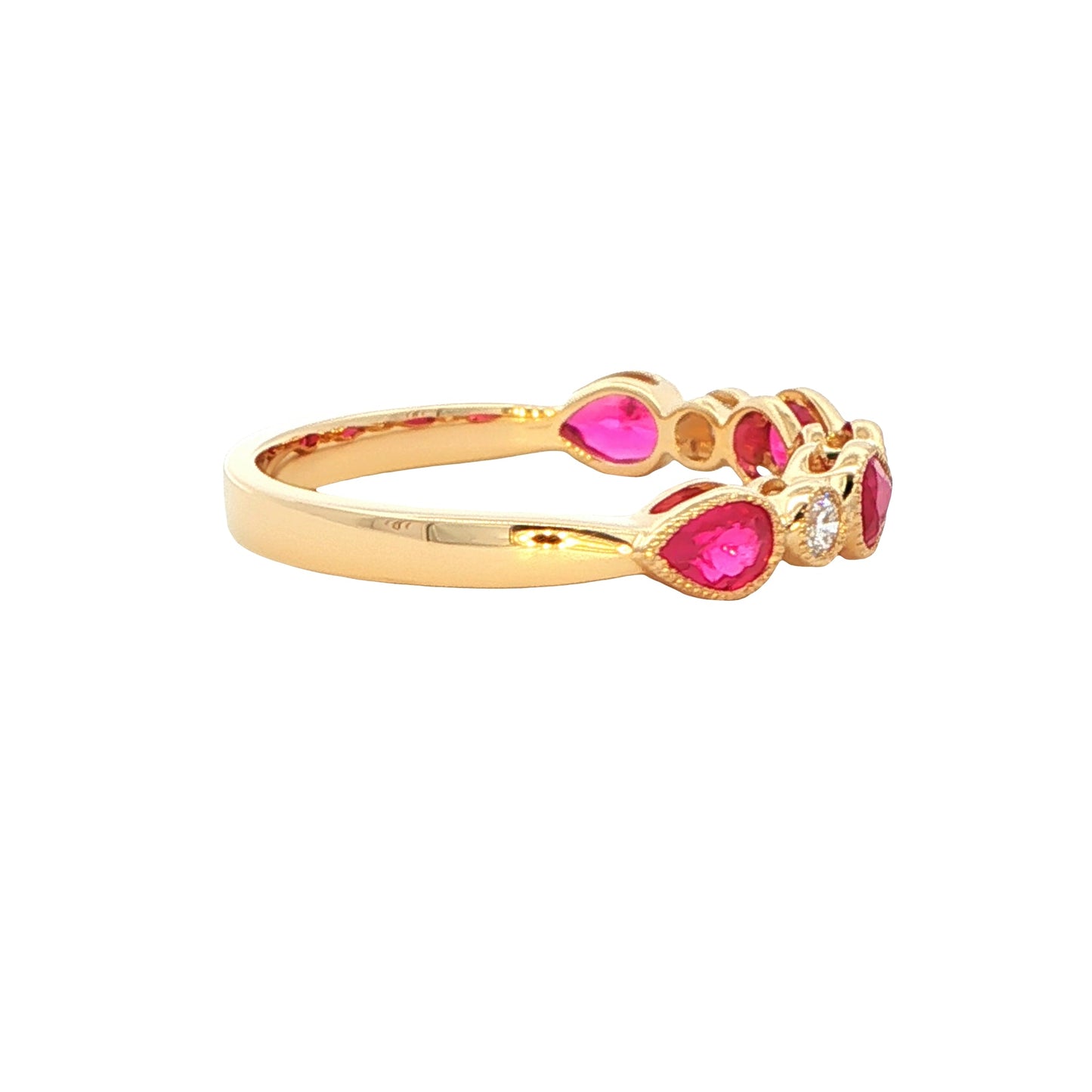 Pear shaped ruby and round brilliant cut diamond dress ring Gardiner Brothers