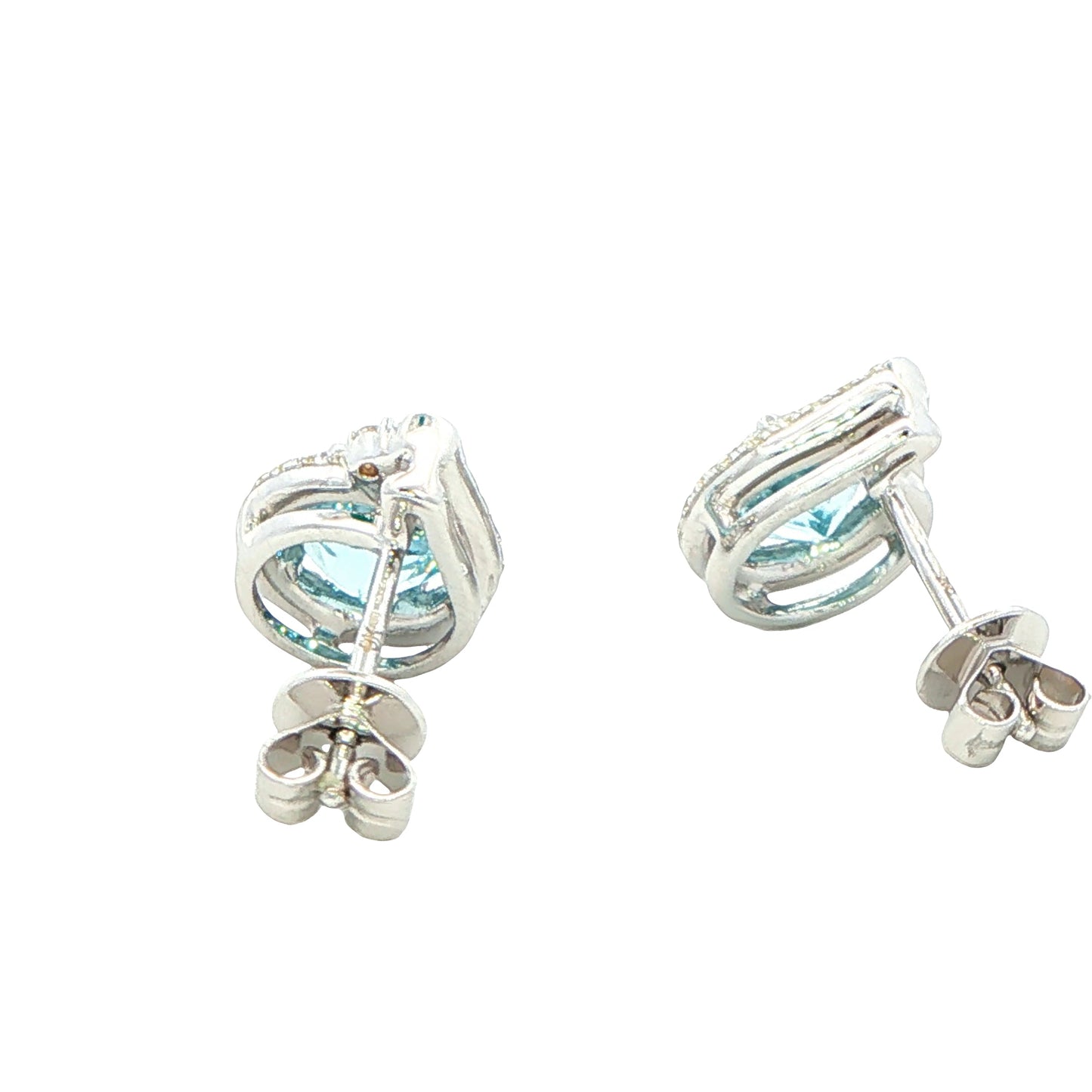 Aquamarine and diamond fancy halo style earrings Gardiner Brothers
