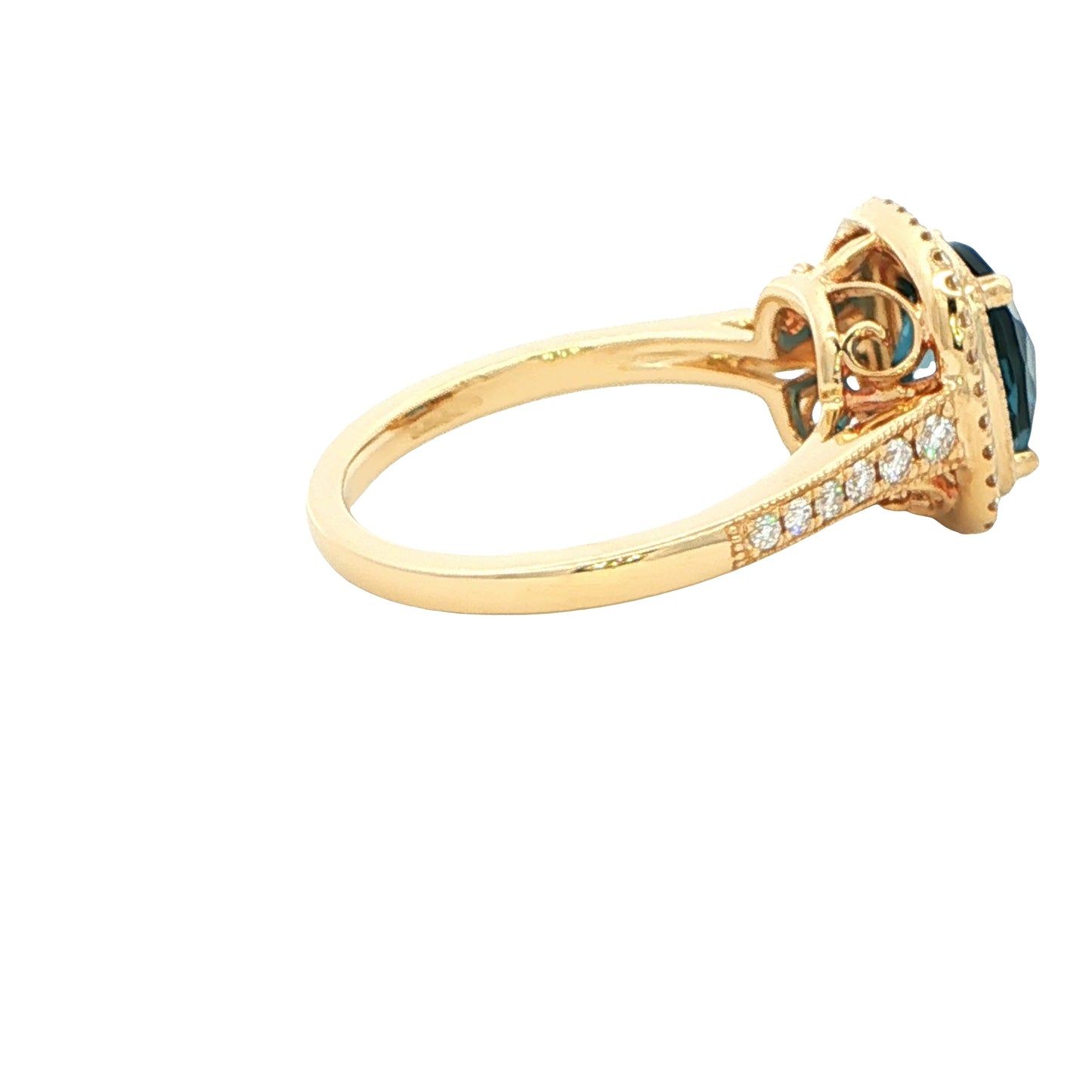 London Blue Topaz and Diamond Halo Ring