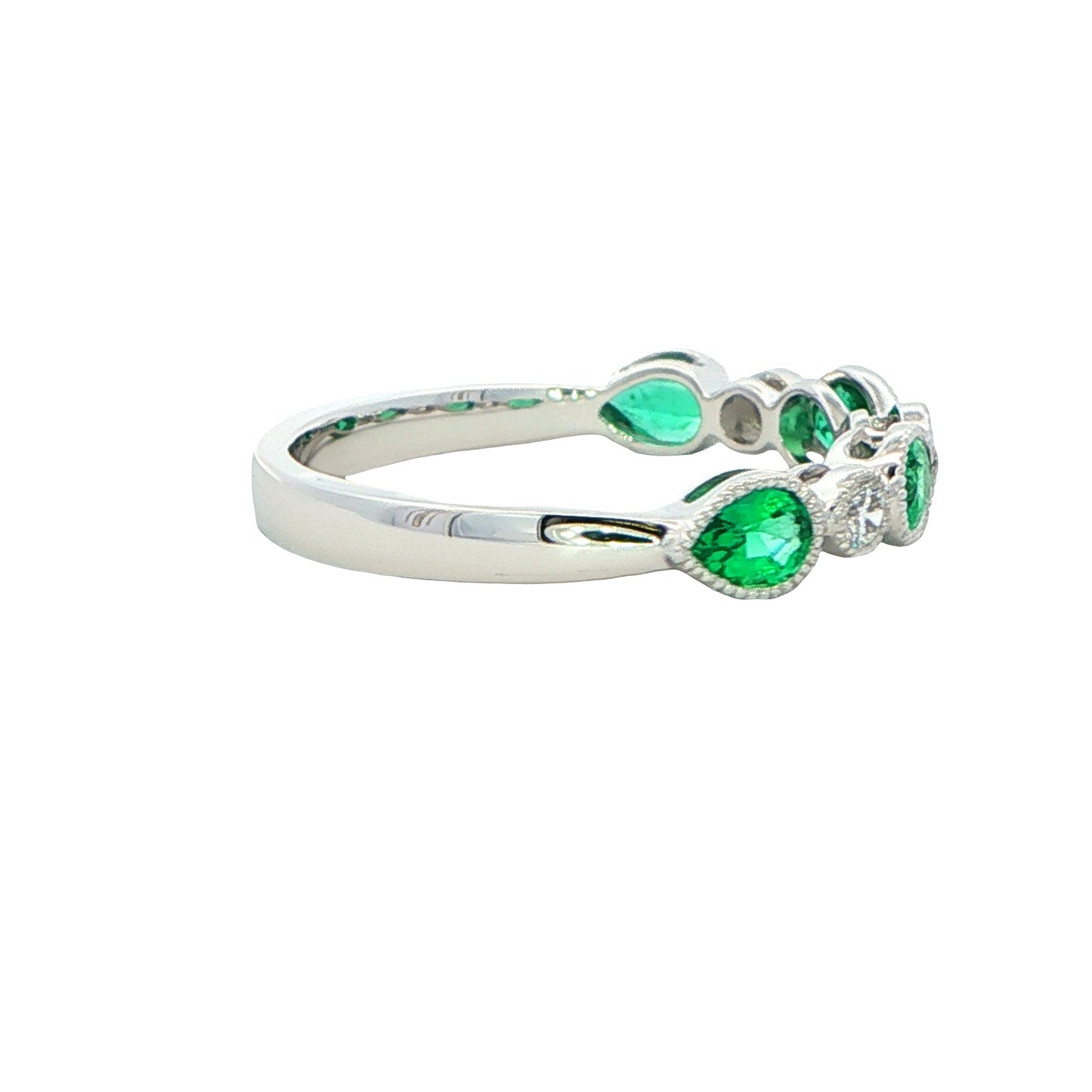 Pear Emerald and Diamond Vintage Style Eternity Ring Gardiner Brothers