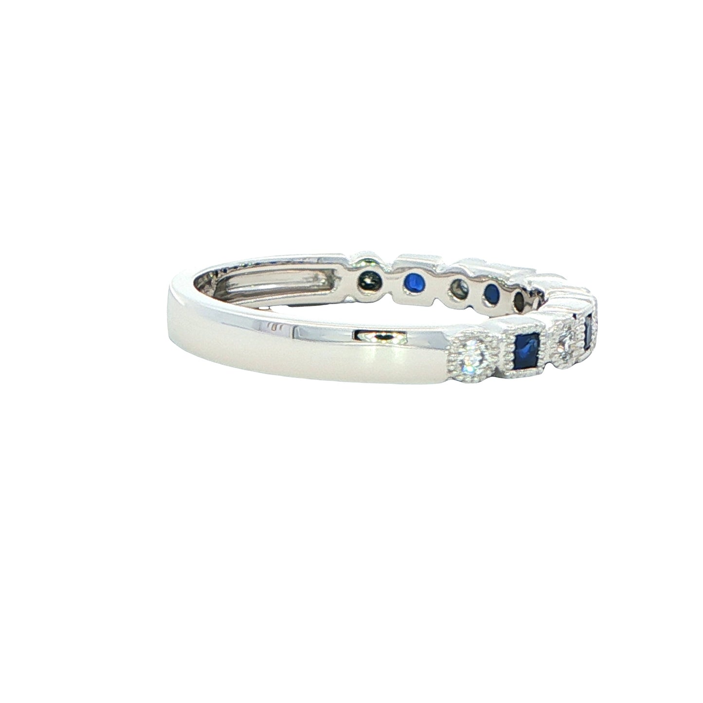 Square Sapphire and round brillinnt cut diamond eternity style ring