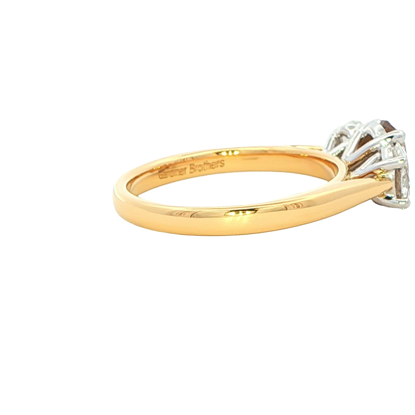 Yellow Gold Oval Shaped Cognac Diamond 3 Stone Ring - 1.61cts Gardiner Brothers