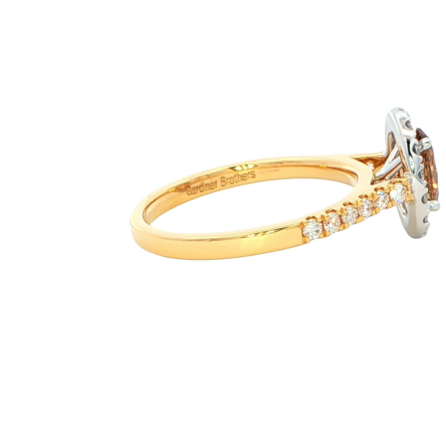 Yellow Gold Oval shaped Cognac diamond halo cluster style ring - 1.20cts Gardiner Brothers