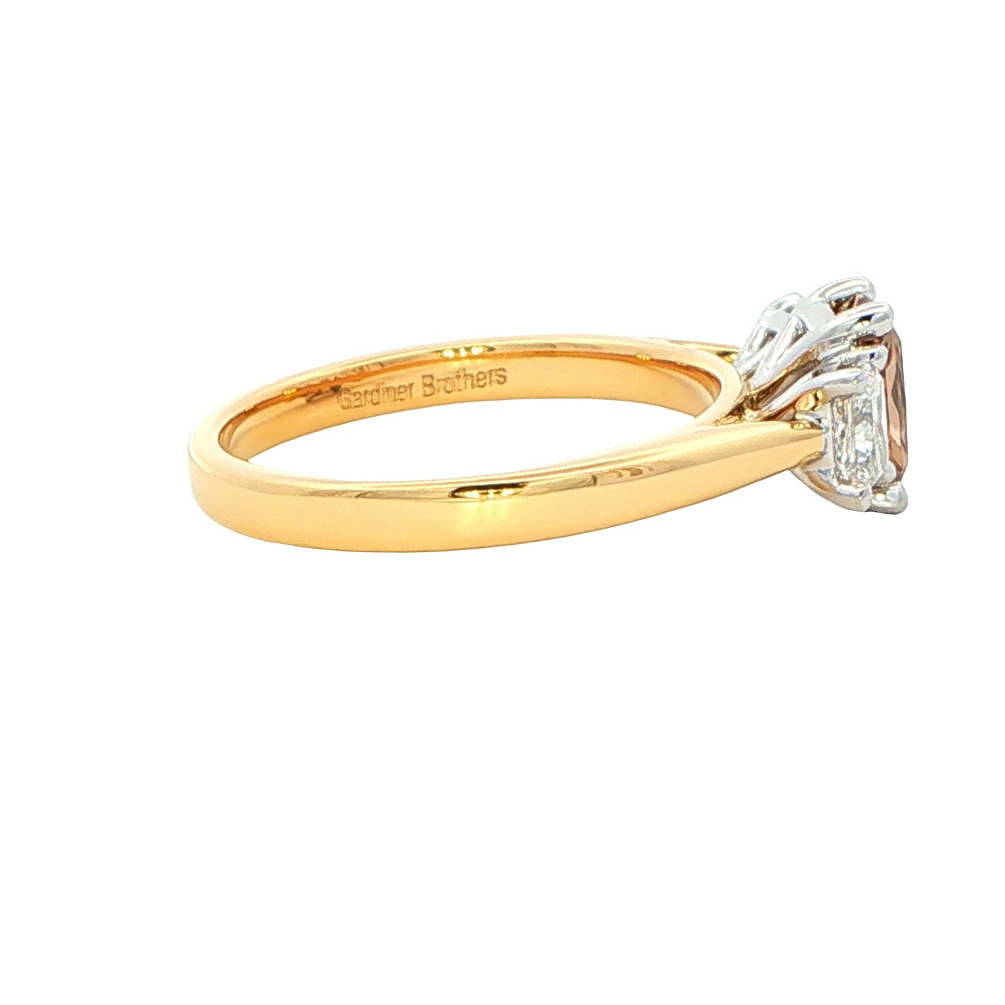 Yellow Gold Radiant cut Cognac diamond 3 stone ring - 1.60cts Gardiner Brothers