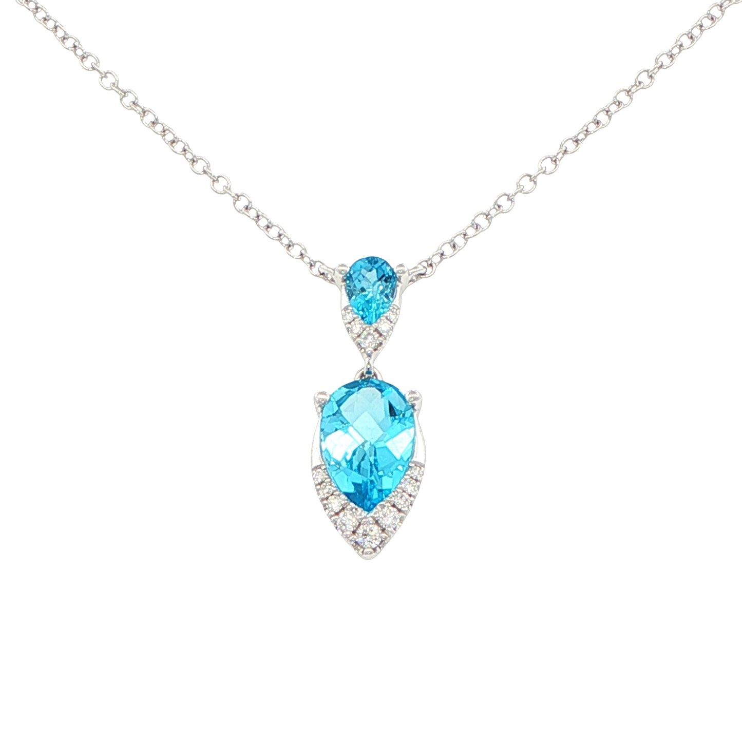 Pear Shaped Topaz and round brilliant cut diamond drop pendant Gardiner Brothers