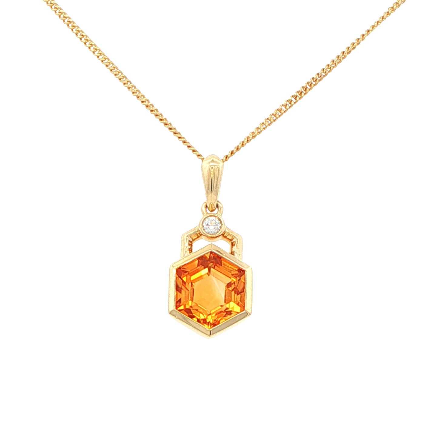Hexagonal Citrine and round brilliant cut diamond pendant Gardiner Brothers