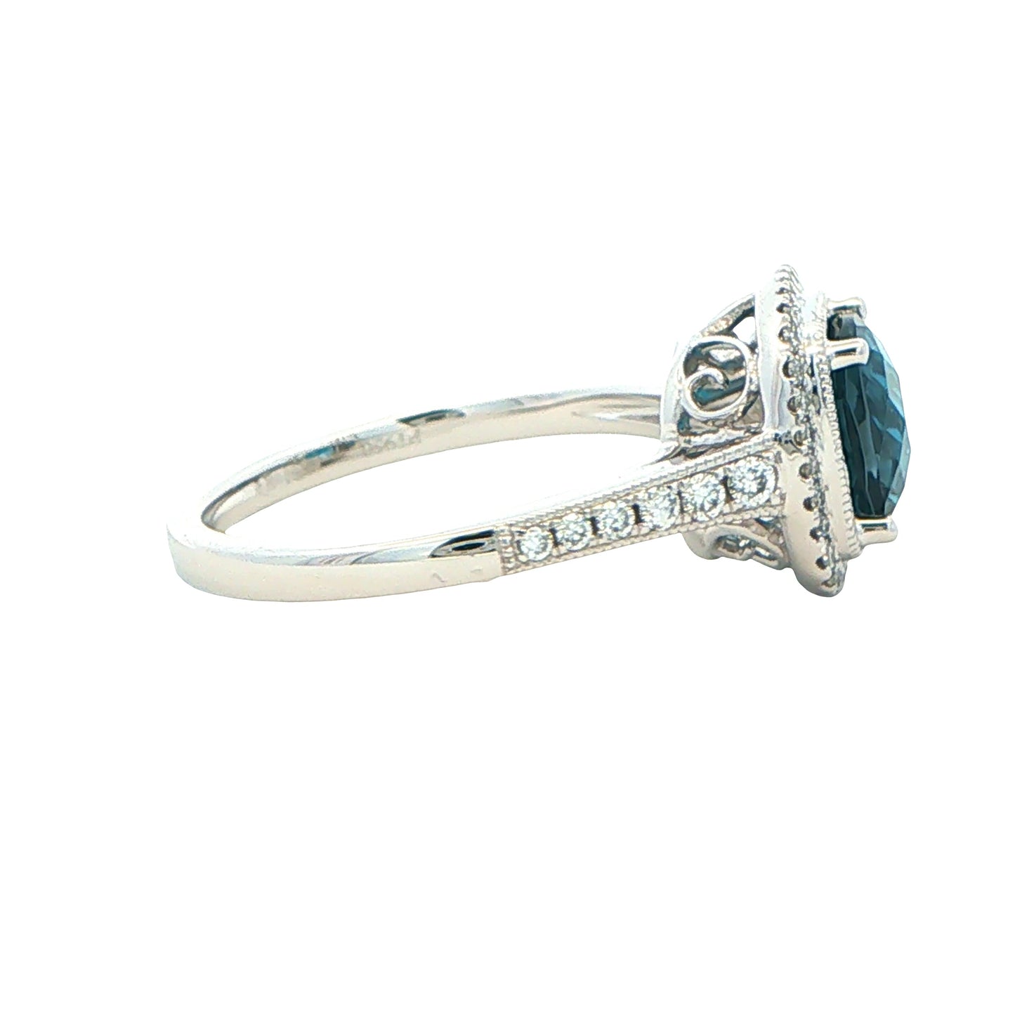 London Blue Topaz and Diamond halo Style Ring Gardiner Brothers