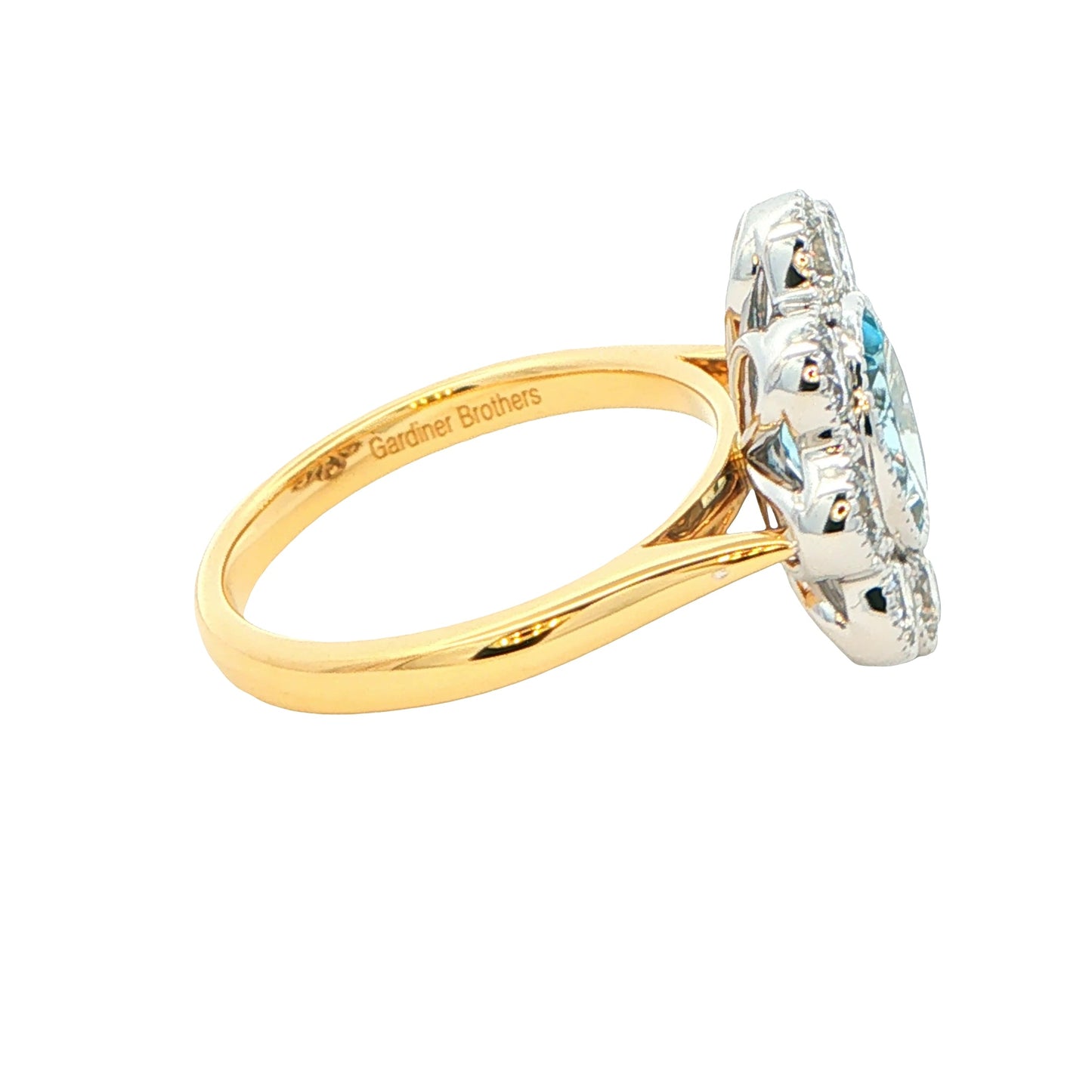 Aquamarine and Diamond Vintage Style Cluster Ring Gardiner Brothers