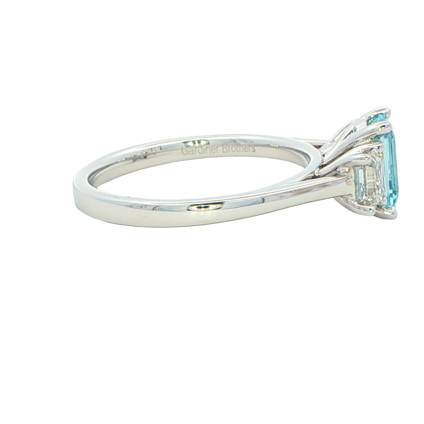 Aquamarine and Emerald Cut Diamond 3 Stone Ring Gardiner Brothers
