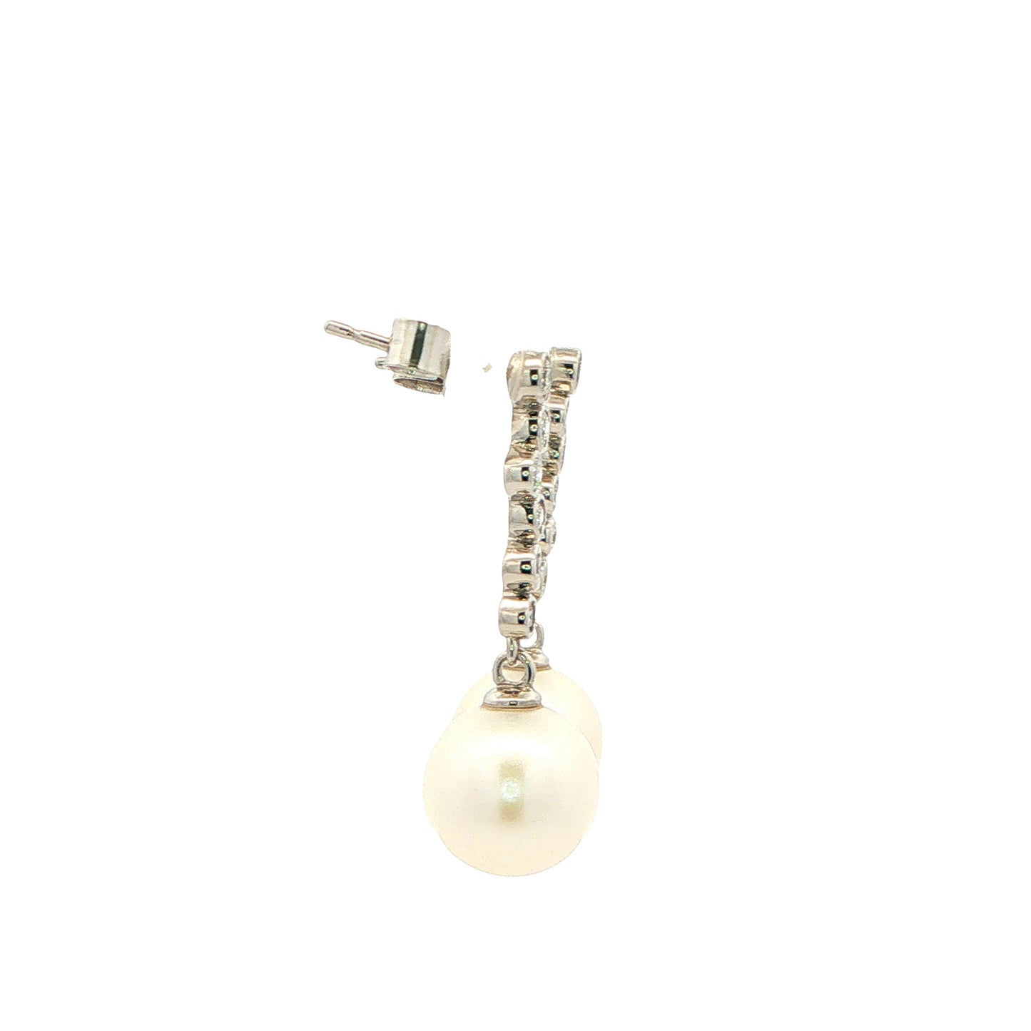 White Gold Pearl and Rub Over Diamond Drop Earrings Gardiner Brothers