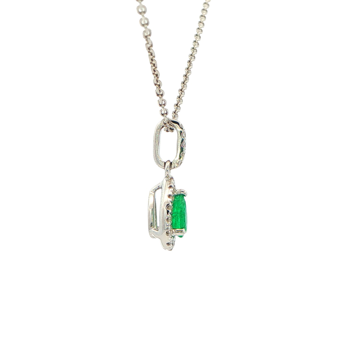 Pear Shaped Emerald and Diamond Halo Style Pendant
