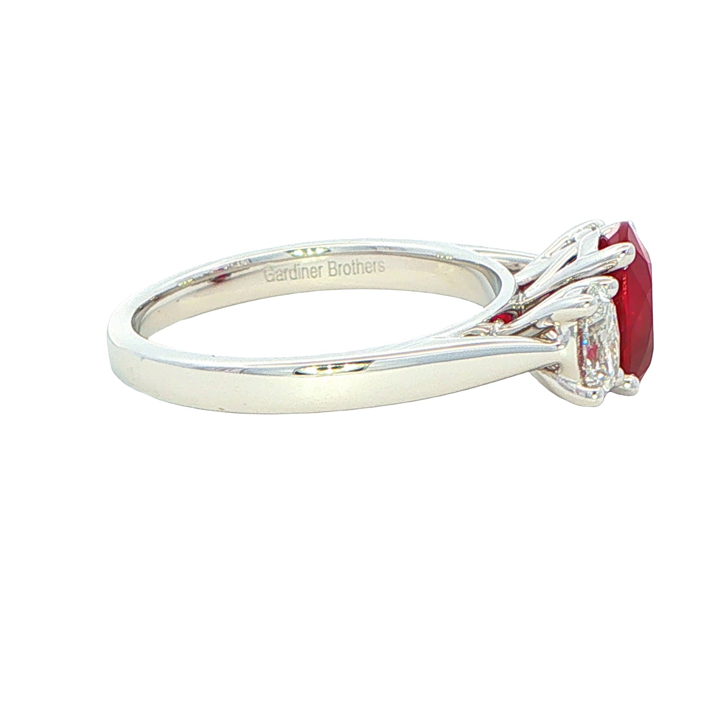 Oval shaped Ruby and Oval Diamond 3 Stone Ring Gardiner Brothers