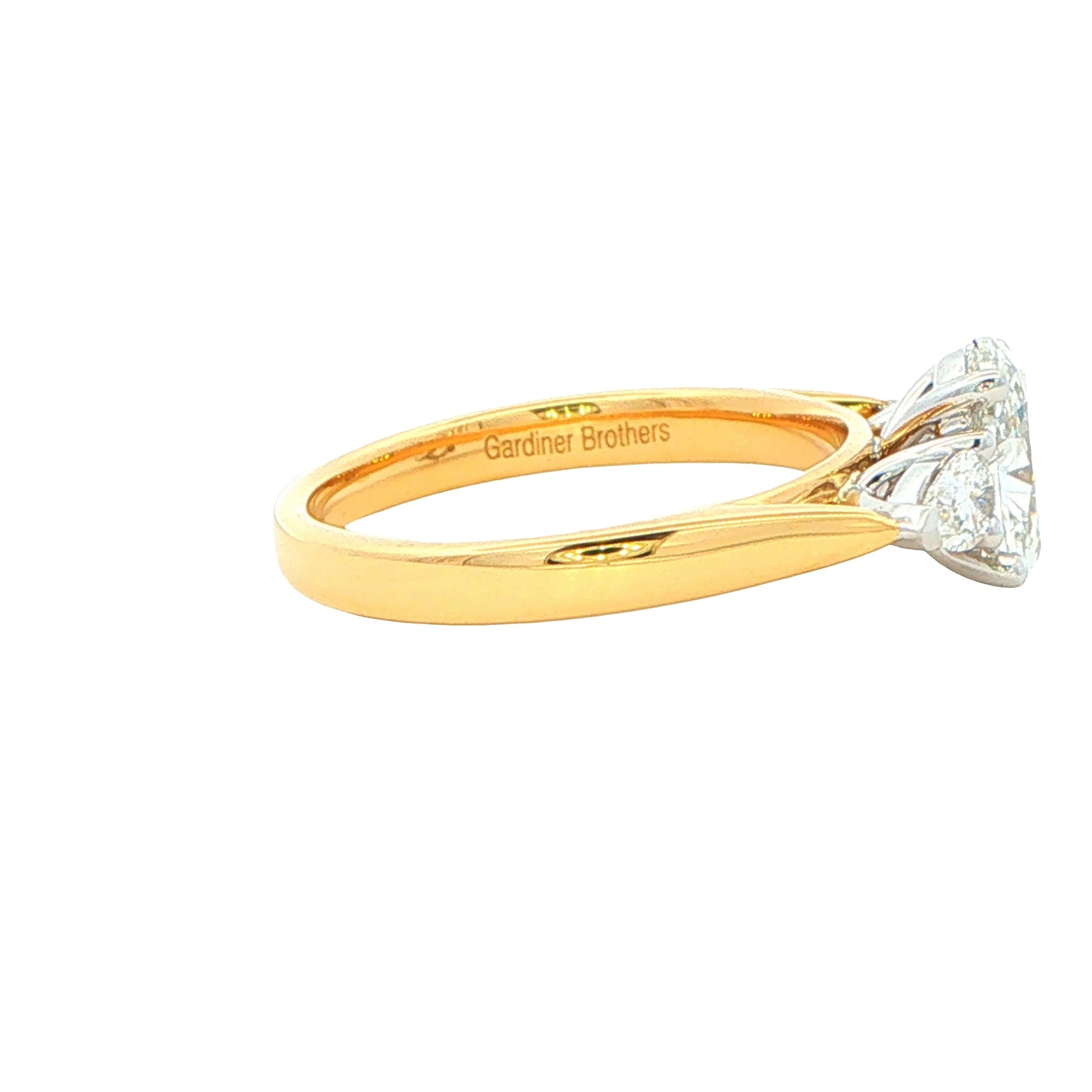 Yellow Gold Oval and pear shaped diamond 3 stone ring - 1.30cts Gardiner Brothers
