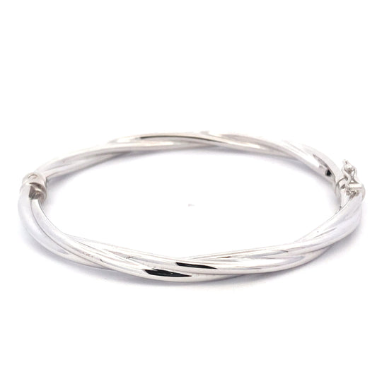 White Gold Twisted Bangle  Gardiner Brothers