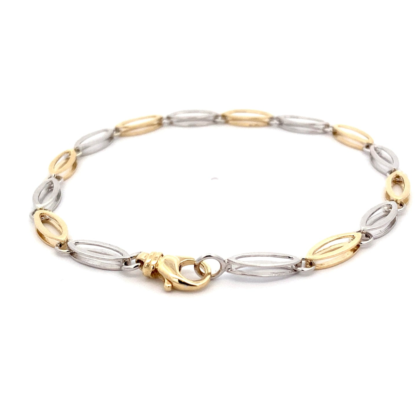 Yellow and White Gold Open Boat Link Bracelet Gardiner Brothers