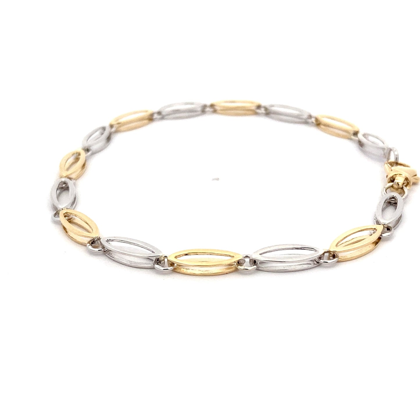 Yellow and White Gold Open Boat Link Bracelet Gardiner Brothers