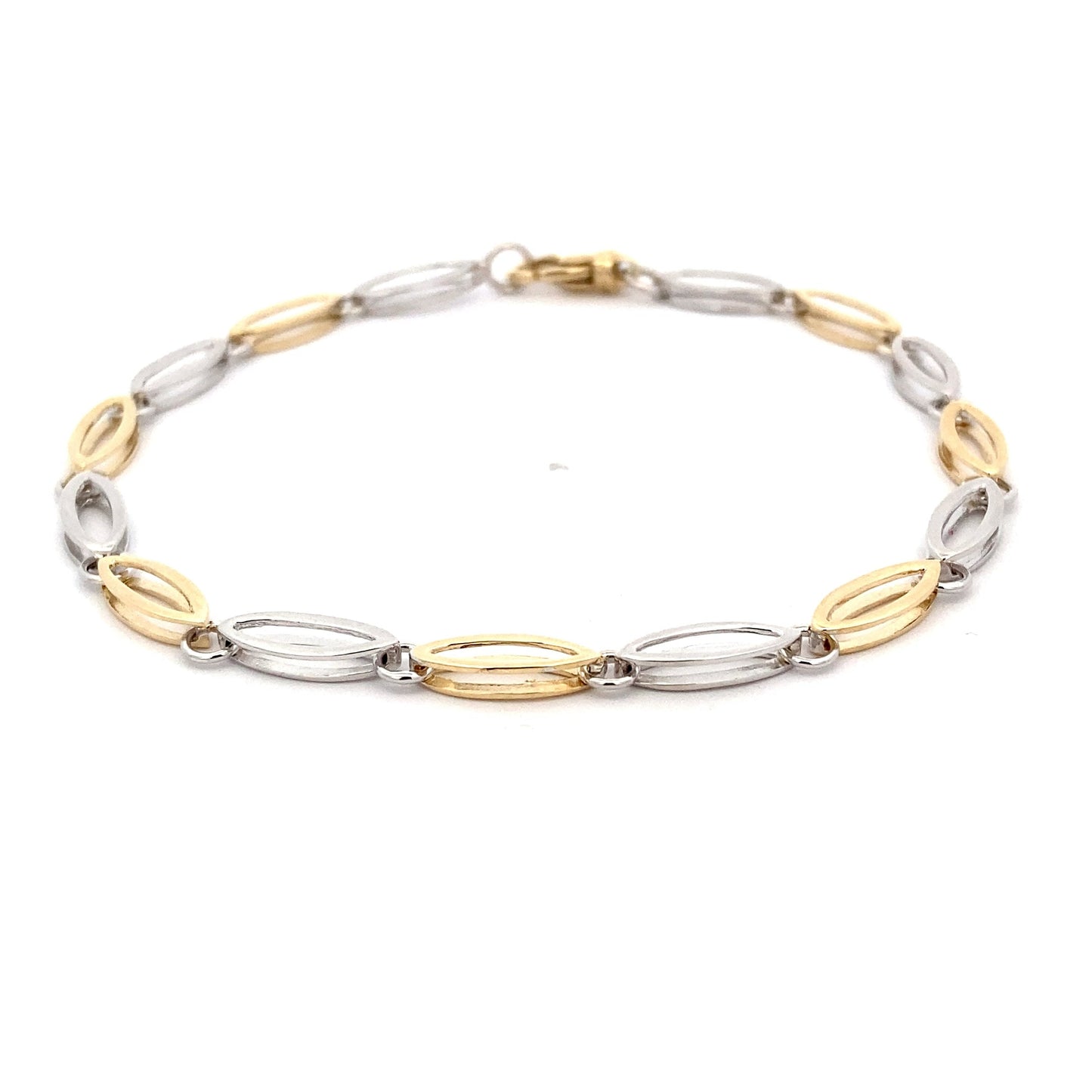 Yellow and White Gold Open Boat Link Bracelet Gardiner Brothers