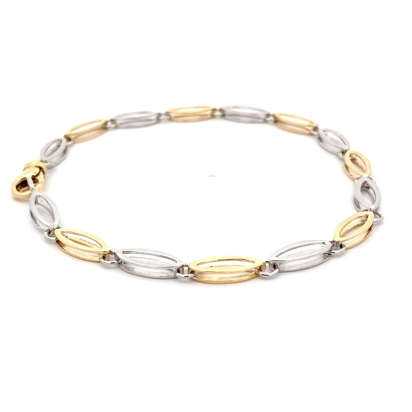 Yellow and White Gold Open Boat Link Bracelet Gardiner Brothers