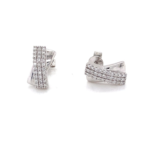 White Gold Diamond Cross Over Earrings  Gardiner Brothers