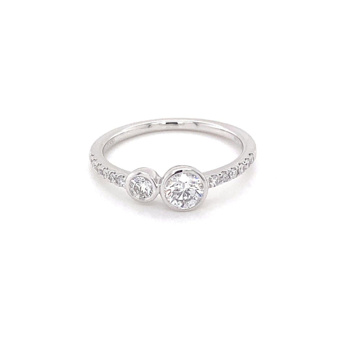 Round Brilliant Cut Diamond 2 Stone Ring with Diamond Set Shoulders Gardiner Brothers