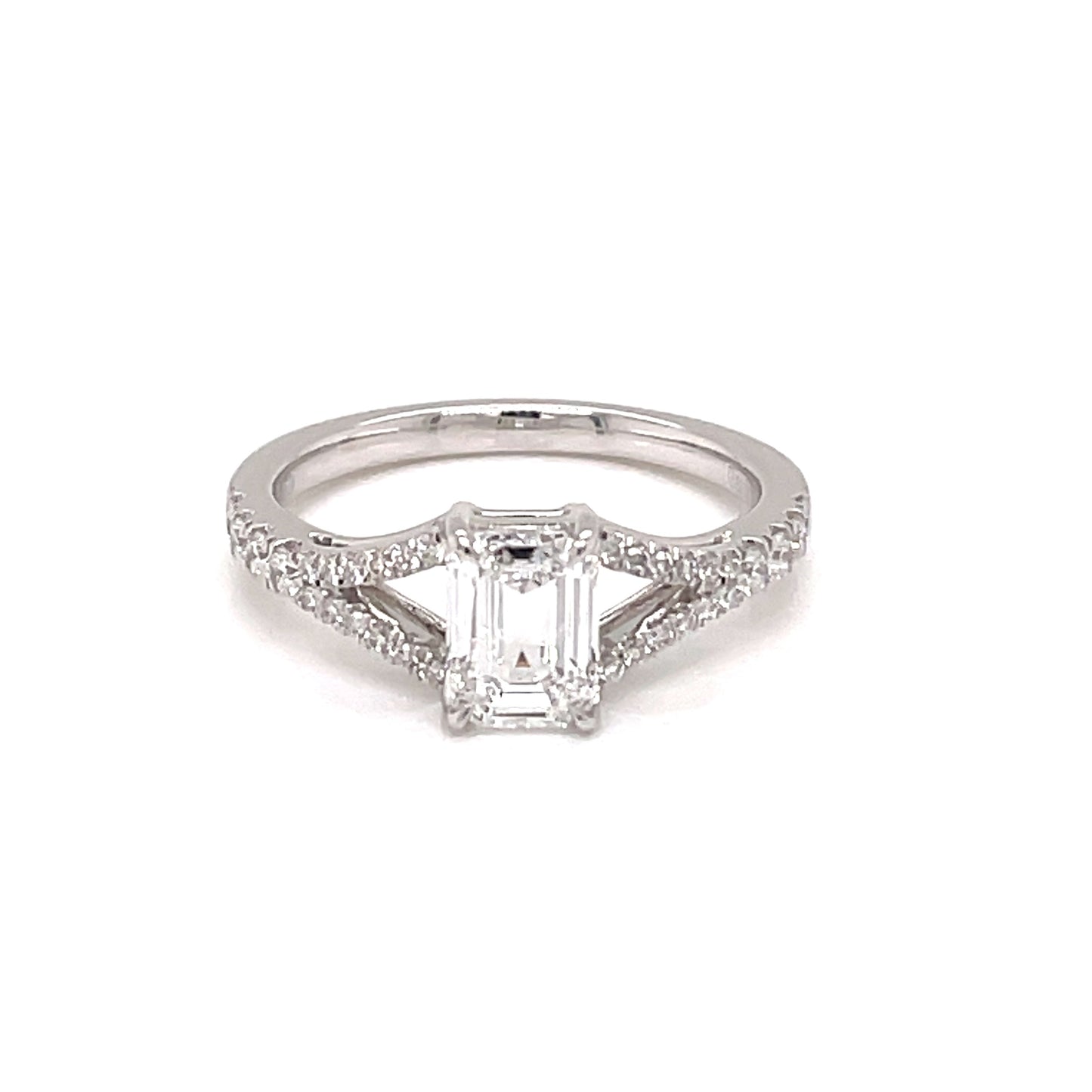 Emerald Cut Diamond Solitaire With Split Diamond Set Shoulders - 1.31cts Gardiner Brothers