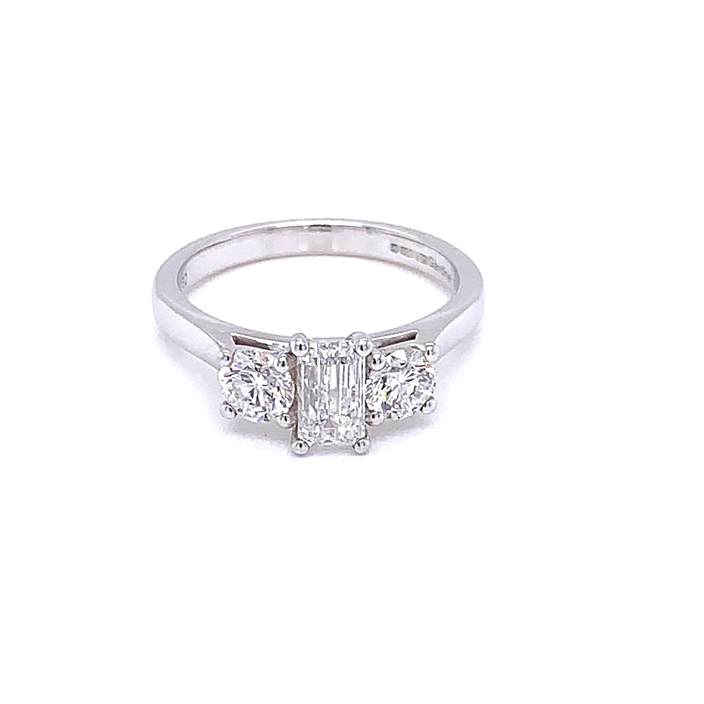 Emerald and Round Brilliant Cut Diamond 3 Stone Ring - 1.30cts gardiner-brothers