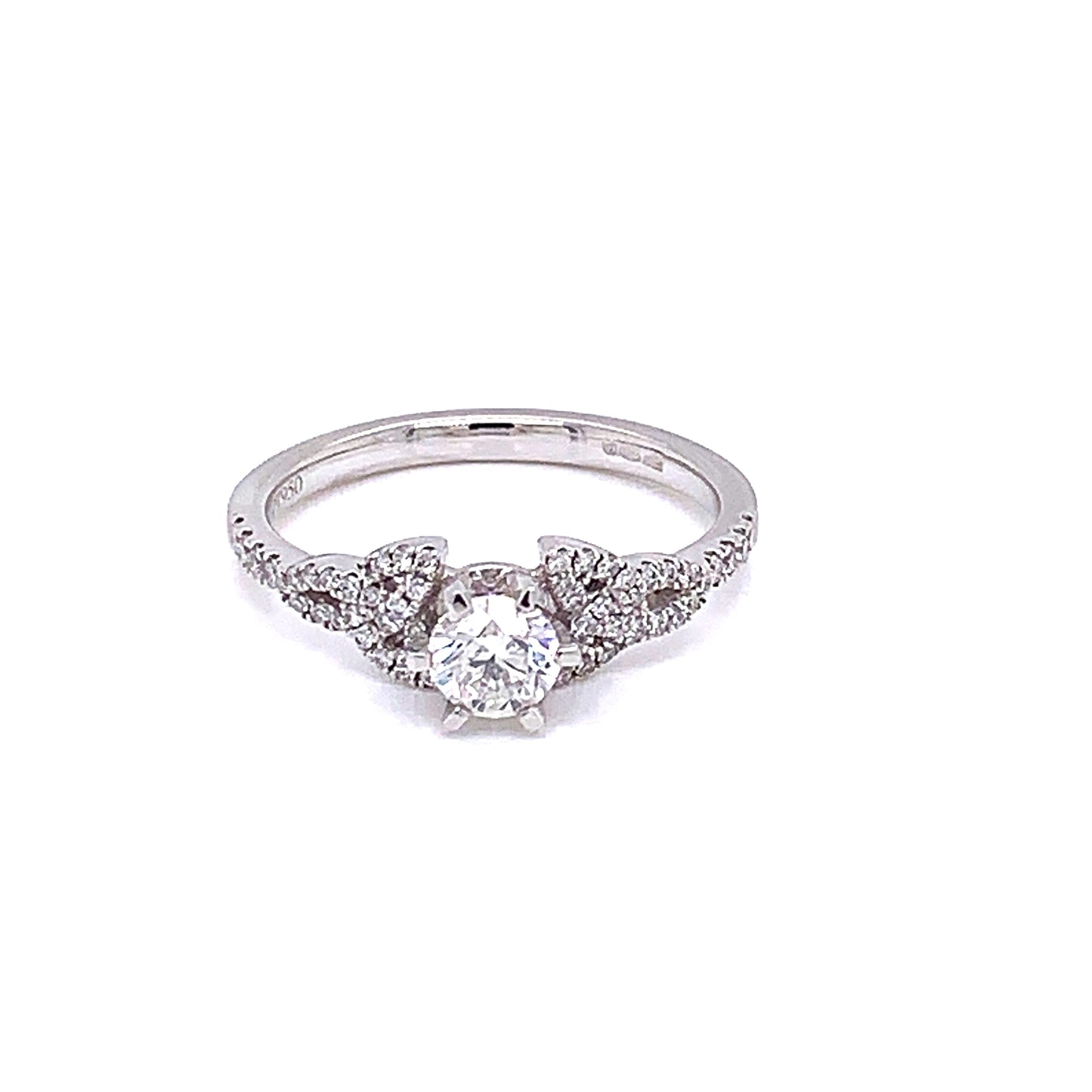 Diamond Solitaire Ring with Celtic Knot Diamond set Shoulders gardiner-brothers