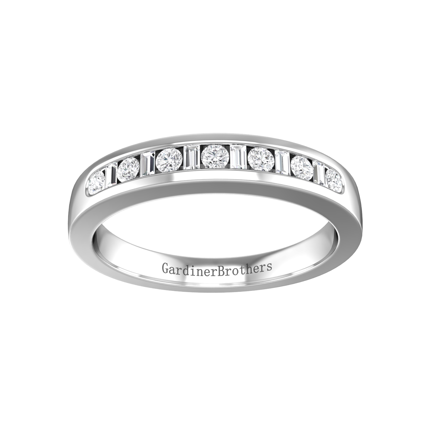 Round Brilliant and Baguette Cut Diamond Set Wedding Band  Gardiner Brothers
