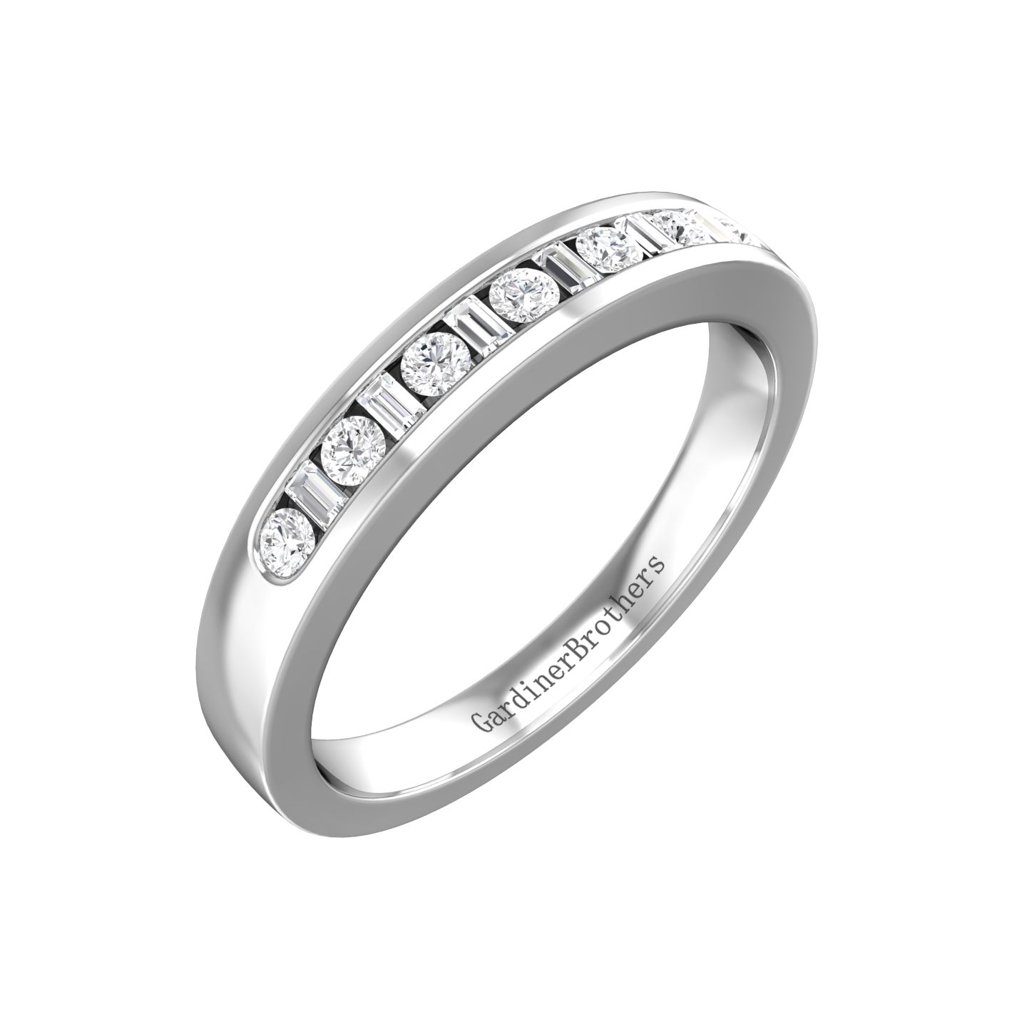 Round Brilliant and Baguette Cut Diamond Set Wedding Band  Gardiner Brothers