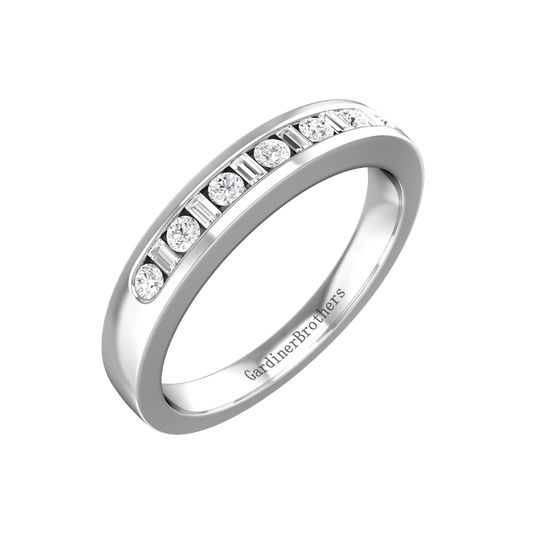 Round Brilliant and Baguette Cut Diamond Set Wedding Band  Gardiner Brothers