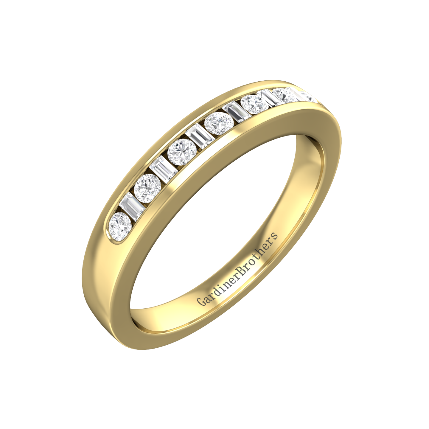 Round Brilliant and Baguette Cut Diamond Set Wedding Band  Gardiner Brothers 0.25cts 18ct Yellow Gold