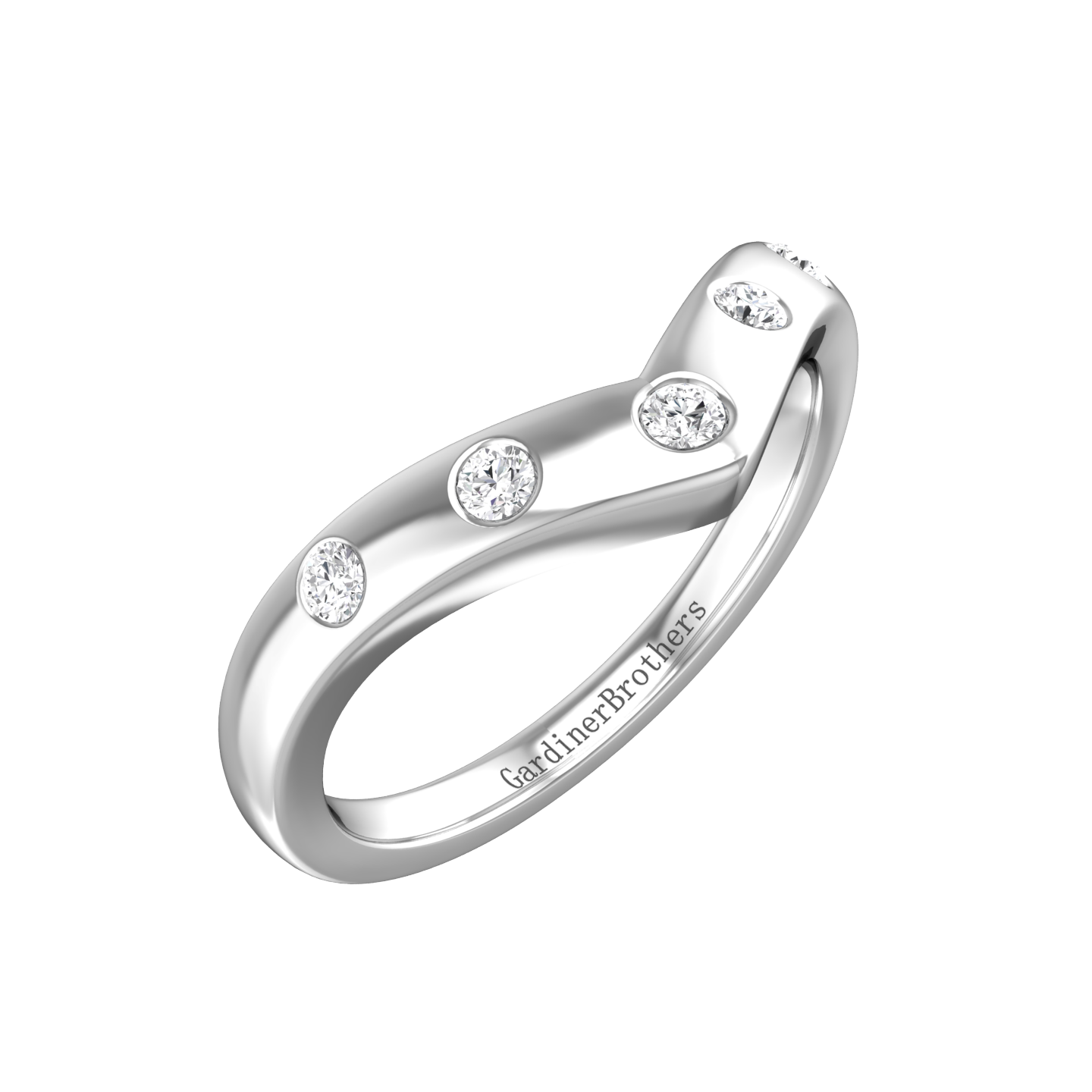 Bow Shaped Wedding Ring with 5 Round Brilliant Cut Diamonds Gardiner Brothers