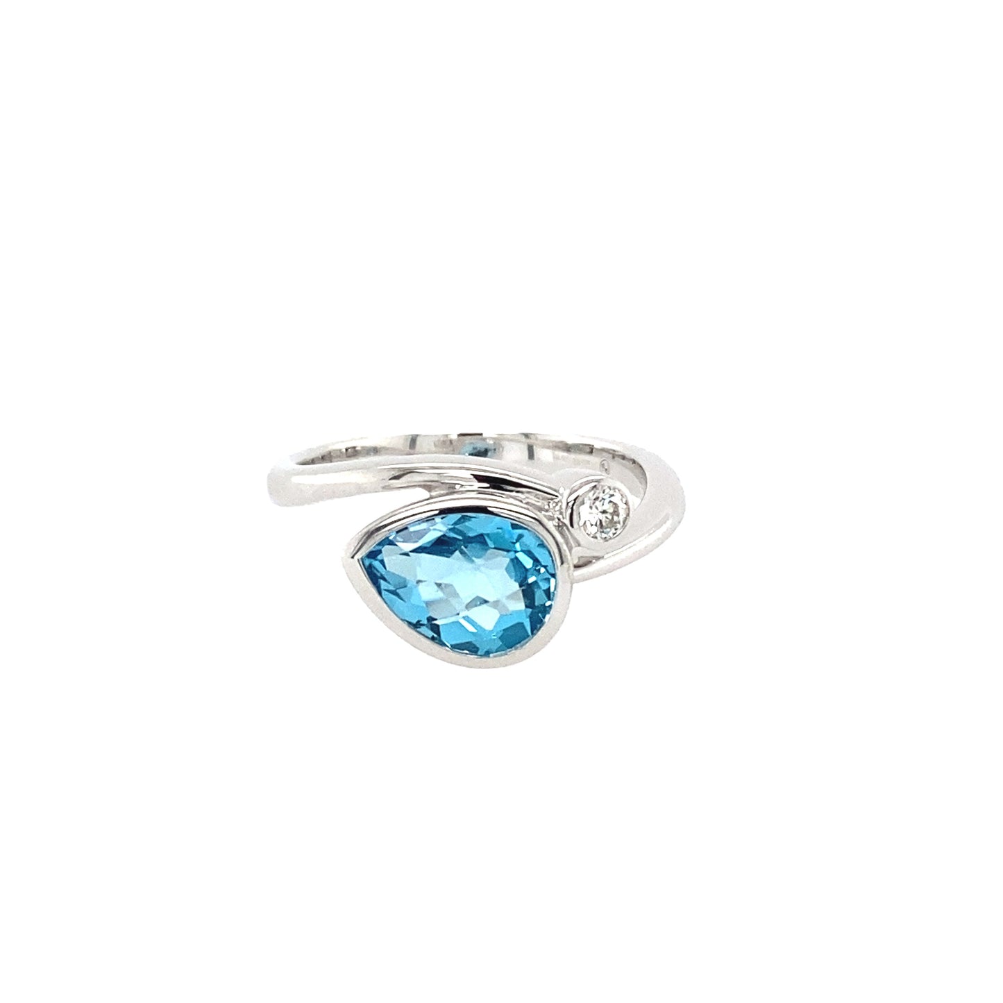White Gold Diamond & Topaz Cross Over Ring Gardiner Brothers