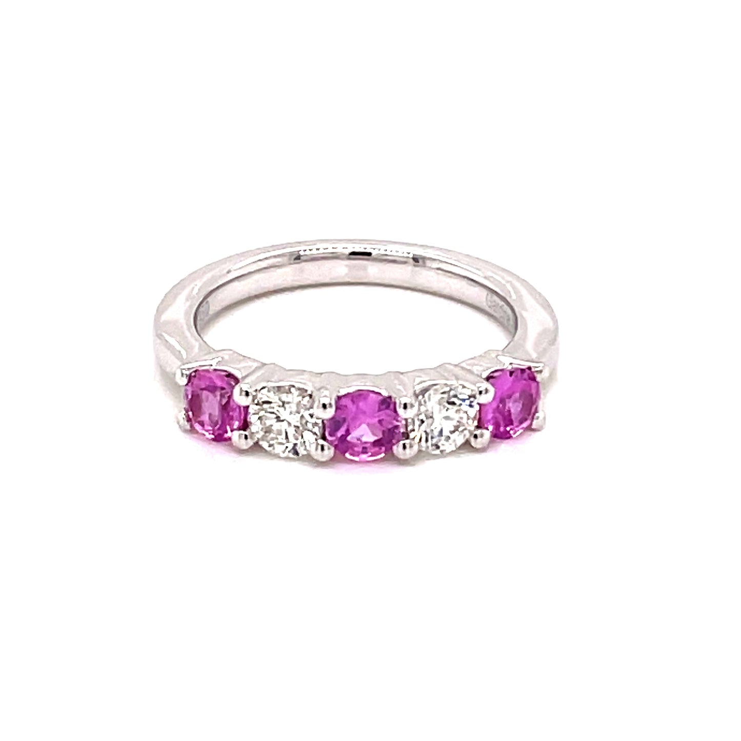 Pink Sapphire and Round Brilliant Cut Diamond 5 Stone Ring Gardiner Brothers